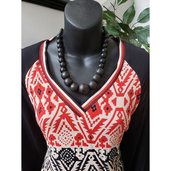 Scotch and Soda Knee Length Dress Womens Multi Geo Print Viscose Split V Neck - Picture 3 of 12